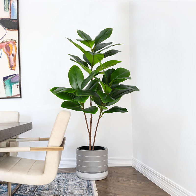 Rubber Plant Ficus - ต้นไทรปลอมขนาดใหญ่แบบเขตร้อน51in ต้นไทรเทียมกิ่งไม้พลาสติกใบต้นยางสำหรับของตกแต่งห้องทำงานในสวนในบ้าน
