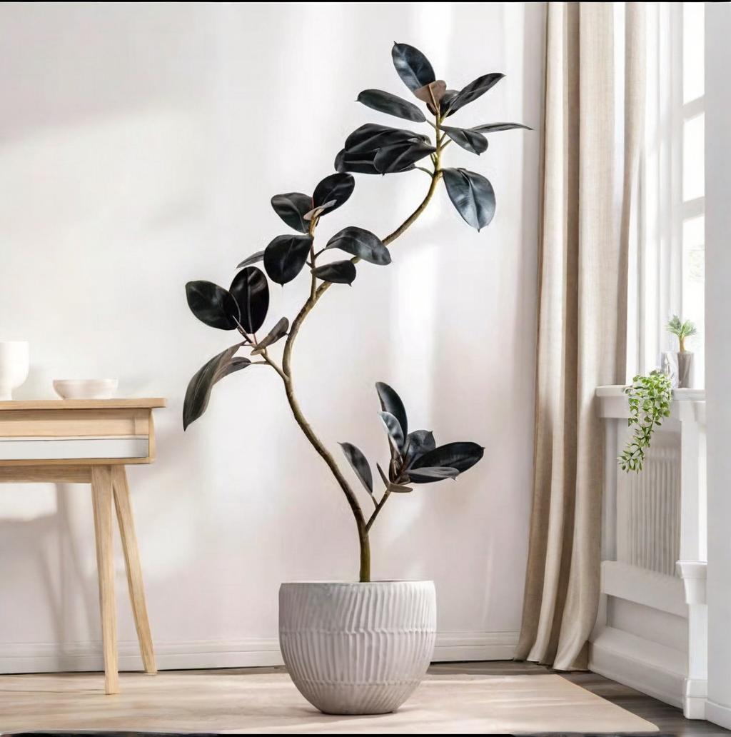 Rubber Plant Ficus - ต้นยางปลอมในกระถางพลาสติก ต้นไทรยาง ต้นไม้ปลอมเหมือนจริงสำหรับตกแต่งสำนักงาน สวน และบ้าน รุ่น